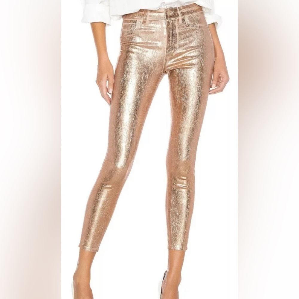 L'AGENCE Margot High Rise Skinny Jeans Metallic Rose Gold Foil Petal Finish SZ25